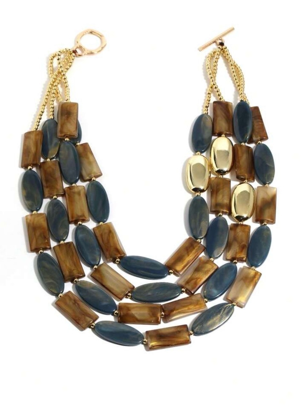 Layered Blue and Gold Statement Necklace - Women Jewelry - Picture 4 of 5